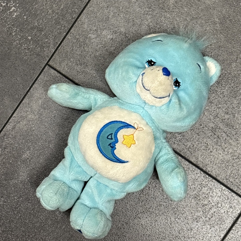 Care Bears Vtg 2002 Bedtime Plush Blue Moon & Yellow Star 10" Sleepy Baby Y2K